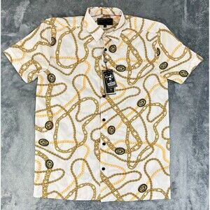 DRILL CLOTHING Baroque Gold Shirt Men's Small White Gold Chain Button-Up Stretch